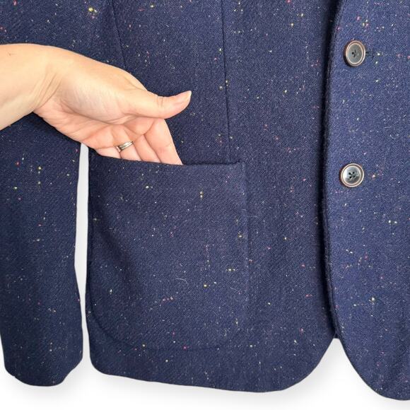 Scotch & Soda Navy Blue Wool Tweed Slim Fit Two Button Blazer Men's Size M/48 - Picture 6 of 14